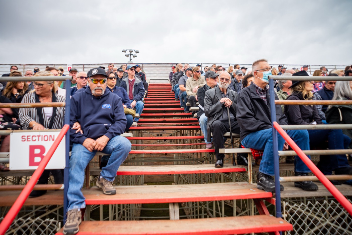 Community members filling the Lakeside Rodeo grandstands to attend Ron Esau's Celebration of Life